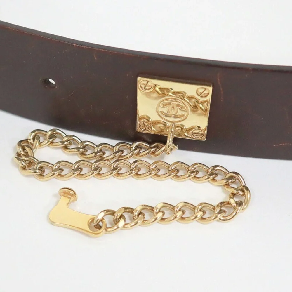 AUTHENTIC CHANEL Brown leather lock belt RARE 2002 runway 75cm